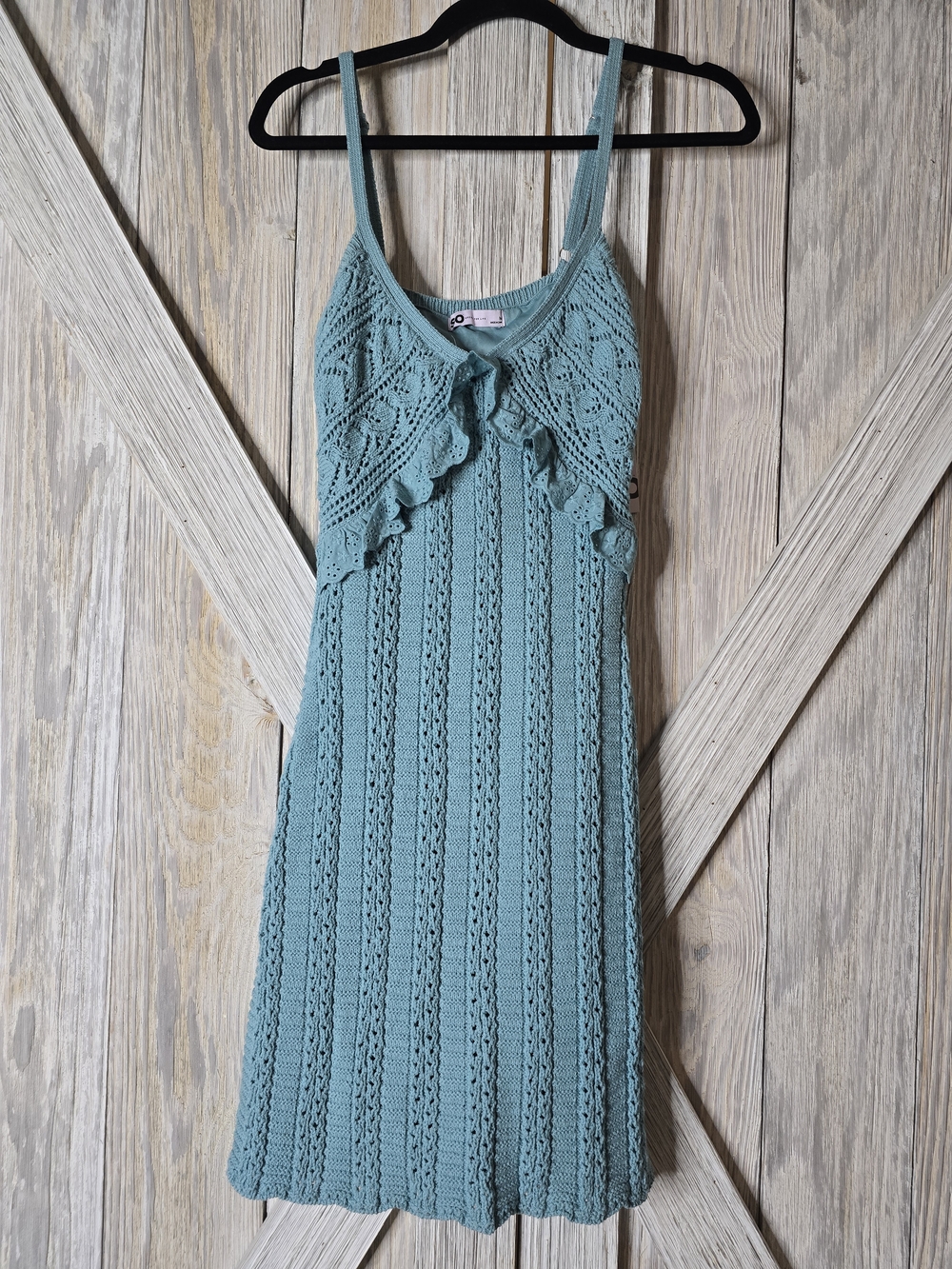 NWT Teal Knit Ruffle Sundress Size M Boho Fit & Flare